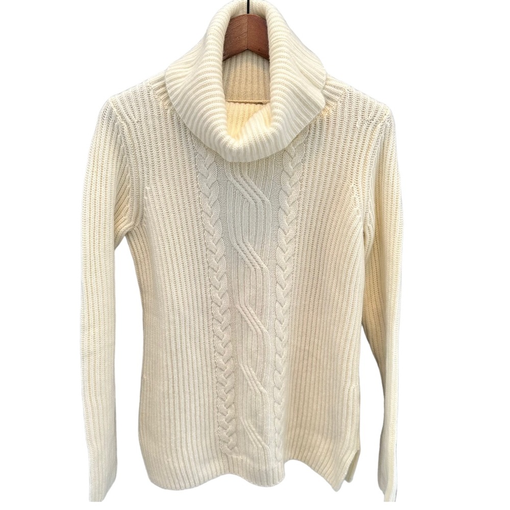 TALBOTS 100% Cashmere Soft Cozy Ribbed Knit Turtleneck Sweater Cream Size Small